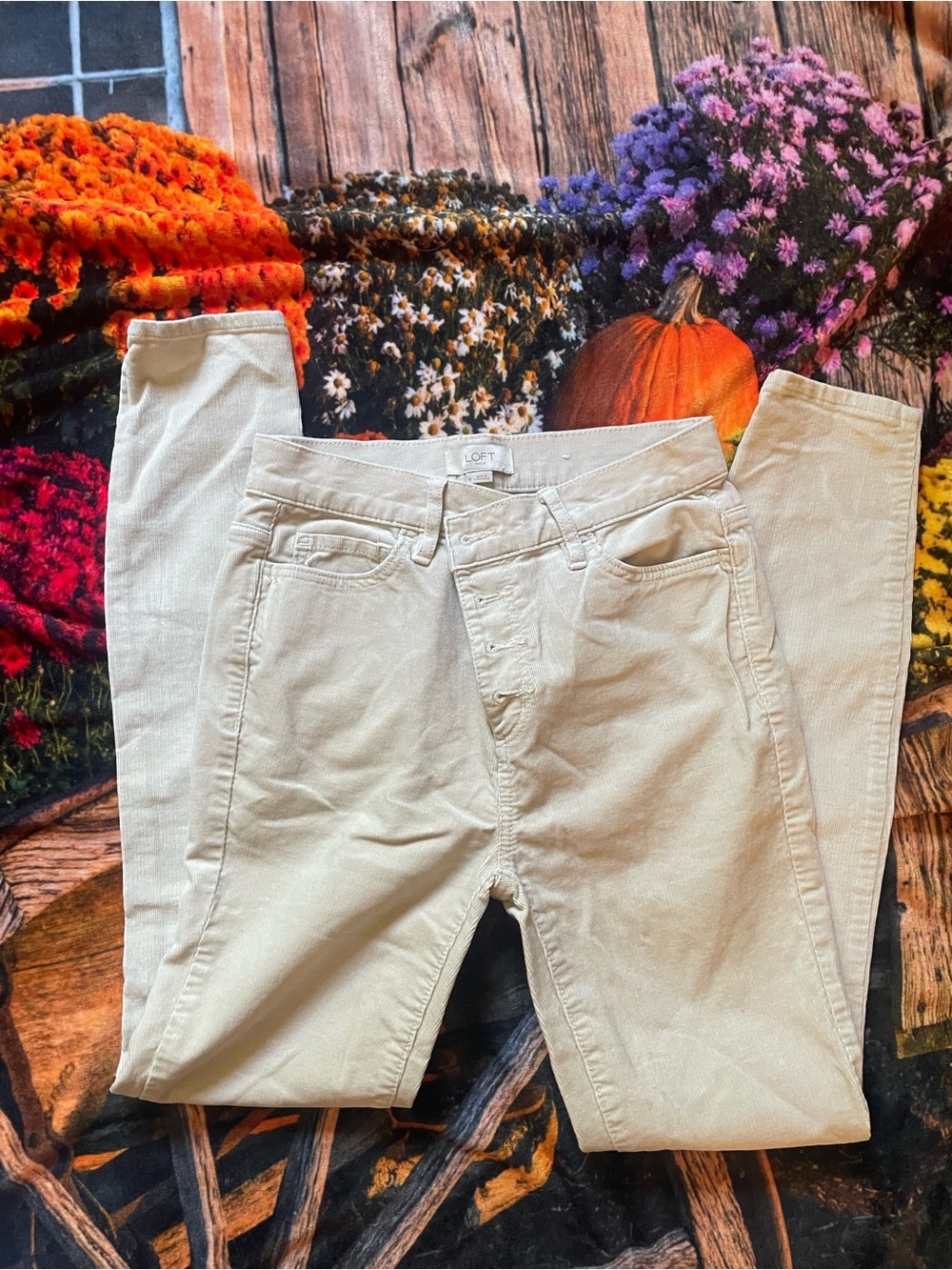 LOFT Button Fly Light Beige Corduroy Pants - Slim Fit